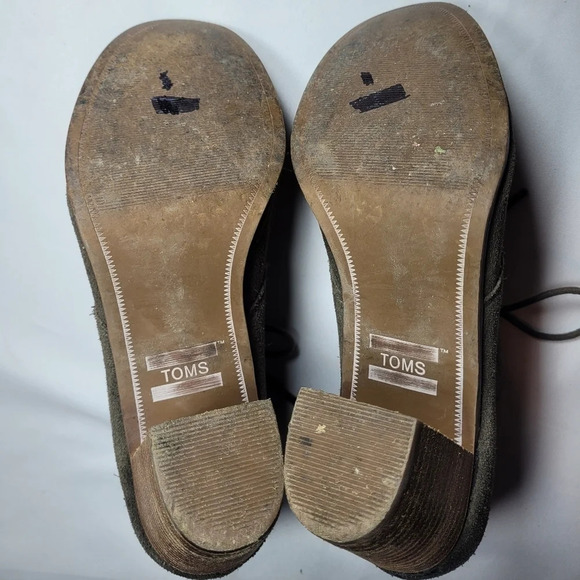Toms Lunata Olive Green Lace-up Suede Ankle Heeled Booties sz 8.5 - Picture 6 of 10